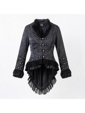 Hearts&Roses Gothic Victorian Tail Jacket Black Brocade Steampunk Sz 10 Corset